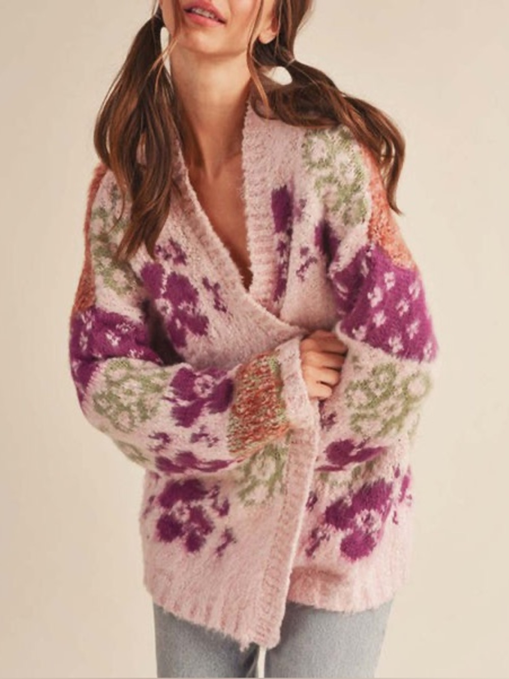 Effortless CottageCore Cozy Oversized Open Front Knit Fuzzy Cardigan